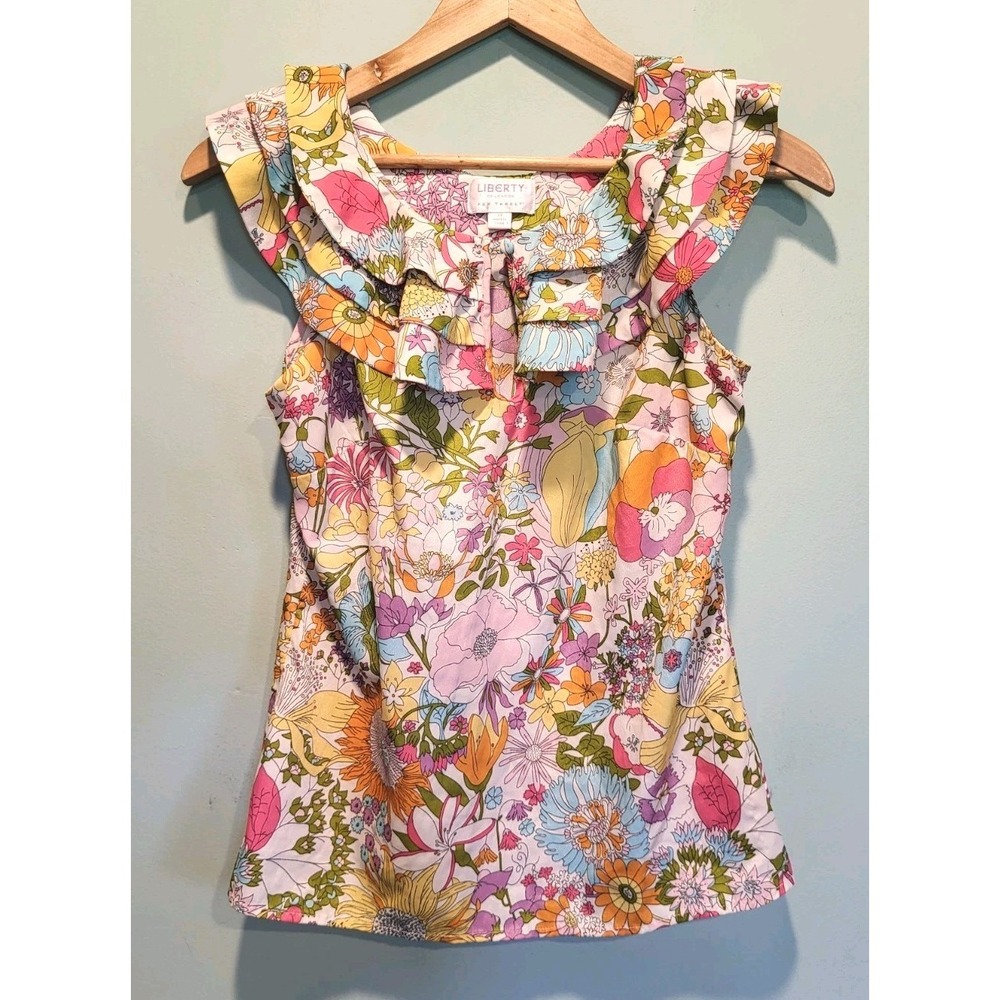 Liberty Of London For Target Multicolor Floral Ruffle Sleeveless Top Sz XS